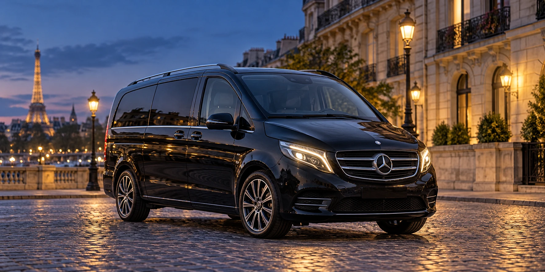 Illustration of a Mercedes passenger van in Paris